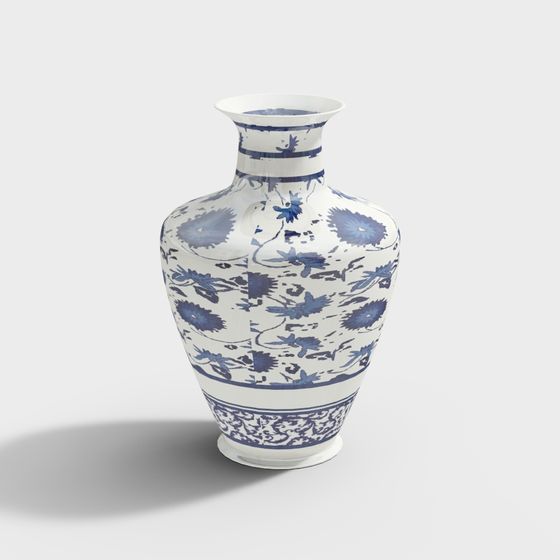 Elegant Blue and White Porcelain Vase 3D model