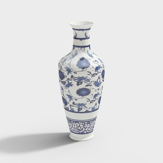 Stylish Blue and White Porcelain Vase 3D model