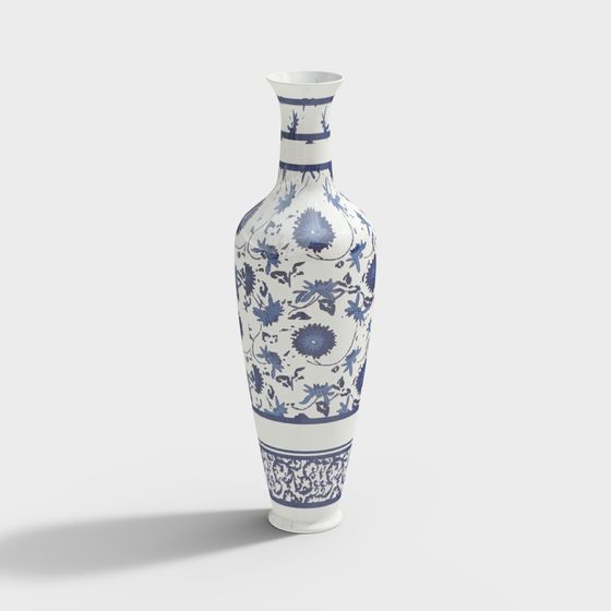Elegant Blue and White Porcelain Vase 3D model