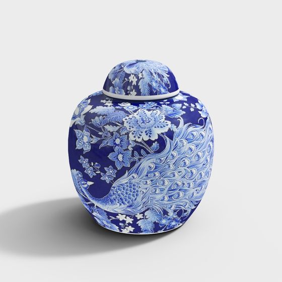 Exquisite Blue and White Porcelain Jar 3D model