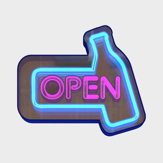 Futuristic Open Sign 3D model with Low-Poly Design