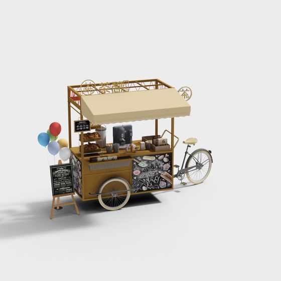 Charming Mobile Coffee Cart 3D model