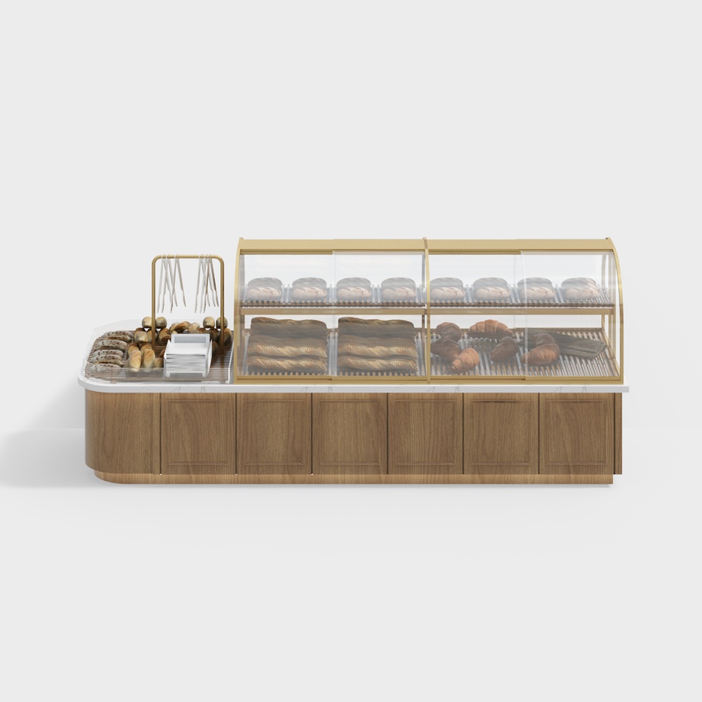 Bakery Display Case 3D Model – Wood and Metal Design