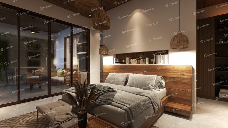Minimalist Wood Tone Bedroom with Retro Touch