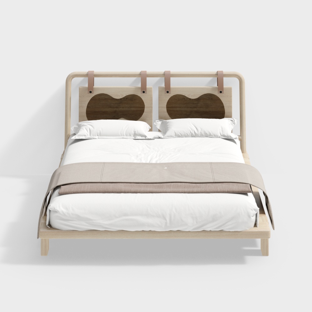 Modern Minimalist 3D Bed Frame – Light Wood Design