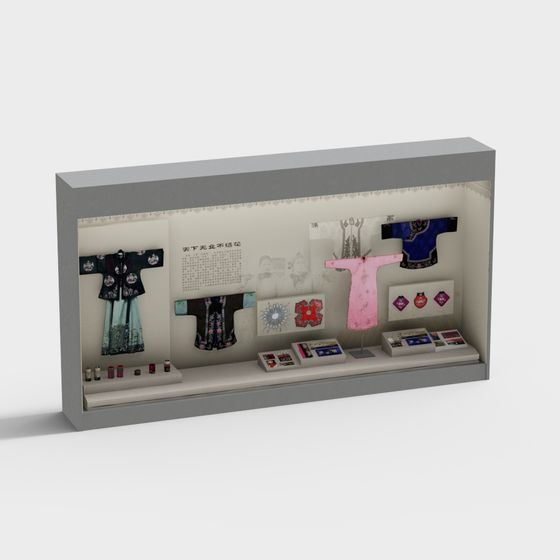 Traditional Chinese Fashion Museum Display Case 3D model
