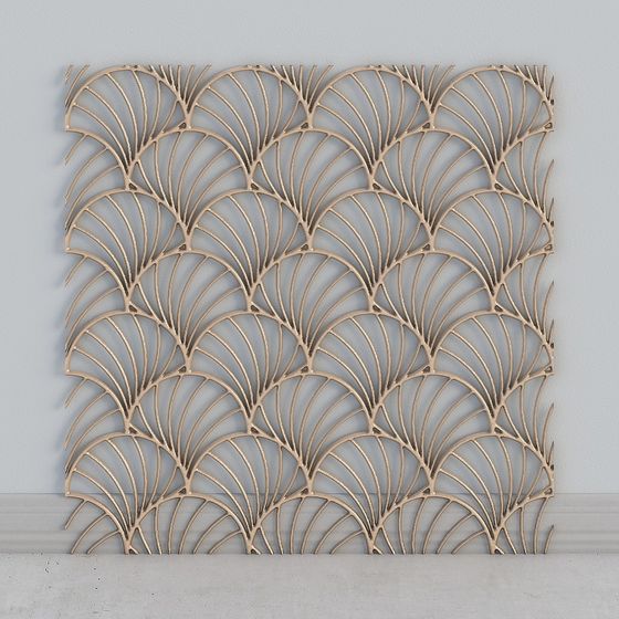 Elegant Fan-Shaped Metal Screen 3D model