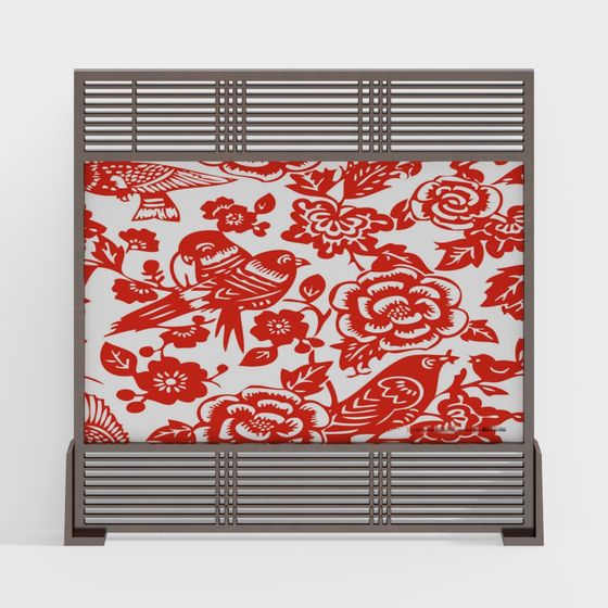 Oriental Flower and Bird Partition Screen 3D model