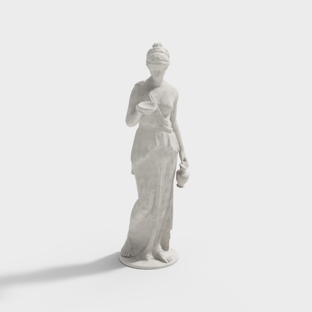 Goddess Statue Low Poly 3D Model – Classical Grey Sculpture
