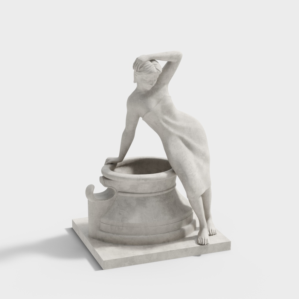 The Bathing Girl 3D Model – Classical Low-Poly Sculpture