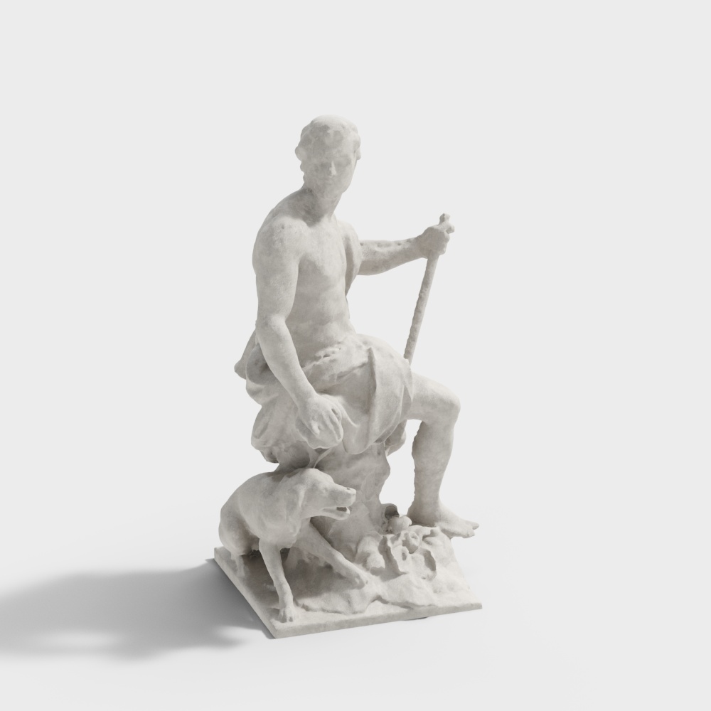 Satyr and Goat 3D Model – Low-Poly Classical Sculpture