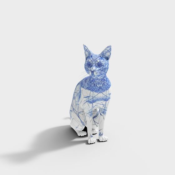 Captivating Blue and White Cat 3D Model for Creative Use