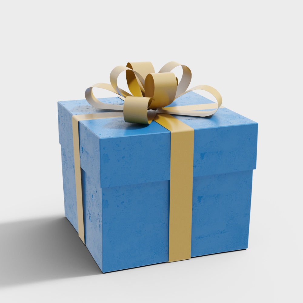 Surprise Gift Box 3D Model – Blue & Gold Festive Design