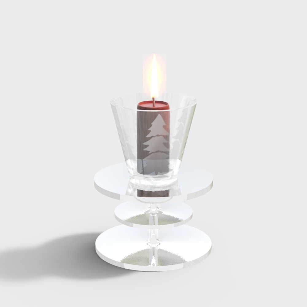 Elegant Low-Poly Candle Holder 3D Model – Red Candle Design