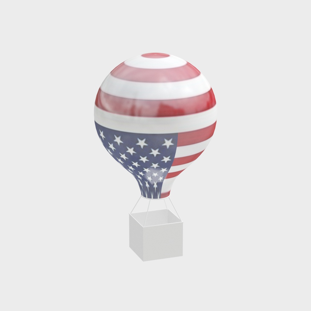 Patriotic Hot Air Balloon 3D Model – American Flag Colors