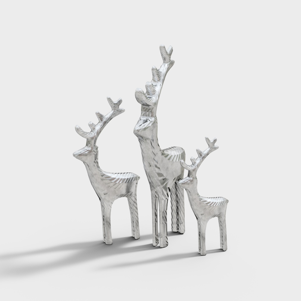 Elegant Deer 3D Models – Low-Poly Marble Texture