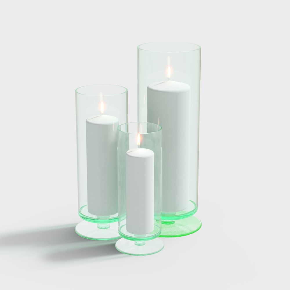 Elegant Candle Holder Set 3D Model – Low-Poly Interior Decor
