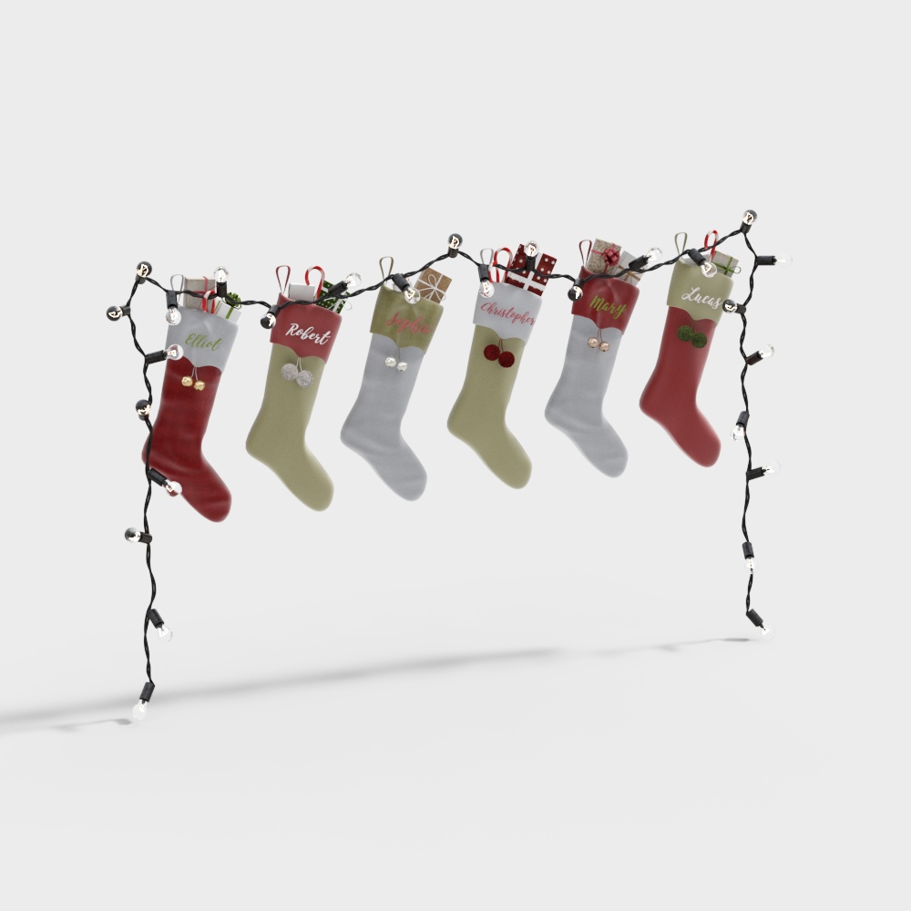 Christmas Stockings 3D Model – Festive Textured Design