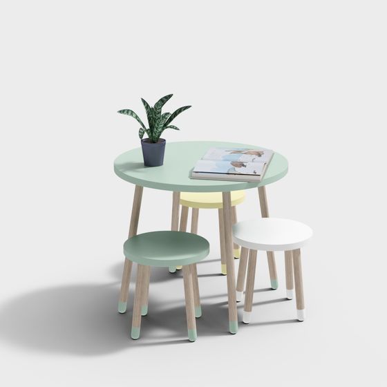 Colorful Round Table and Stool Set 3D model