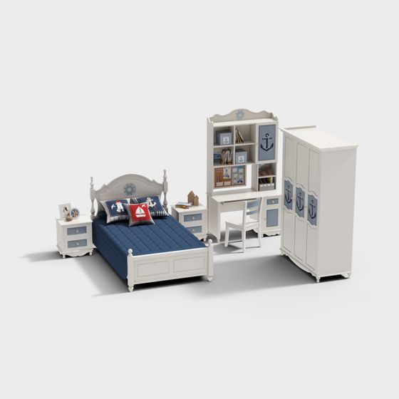 Nautical Themed Kids Room Set 3D model