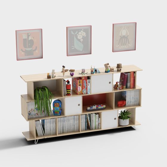 Stylish Low-Polygon Bookshelf 3D model