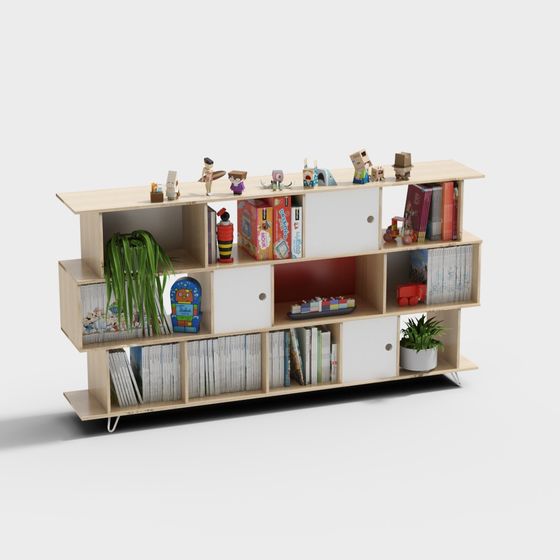 Whimsical Low-Poly Bookshelf 3D Model