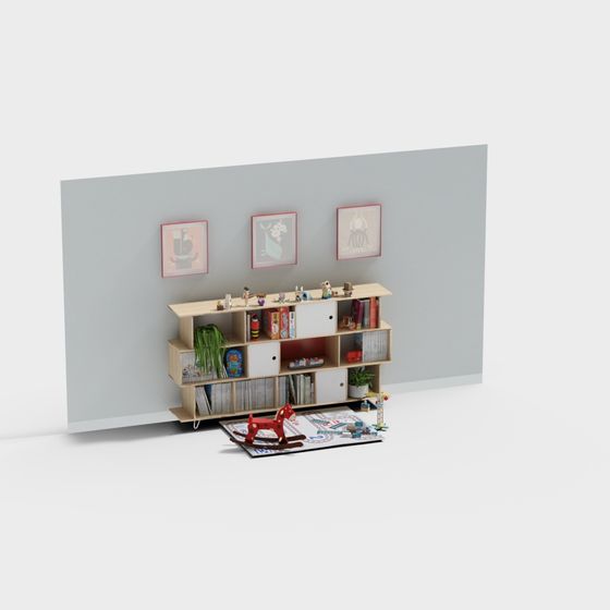Elegant Low-Poly Bookshelf 3D model for Creative Spaces