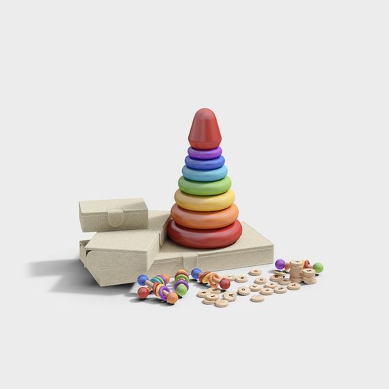 Colorful Low-Poly Building Block Tower 3D model