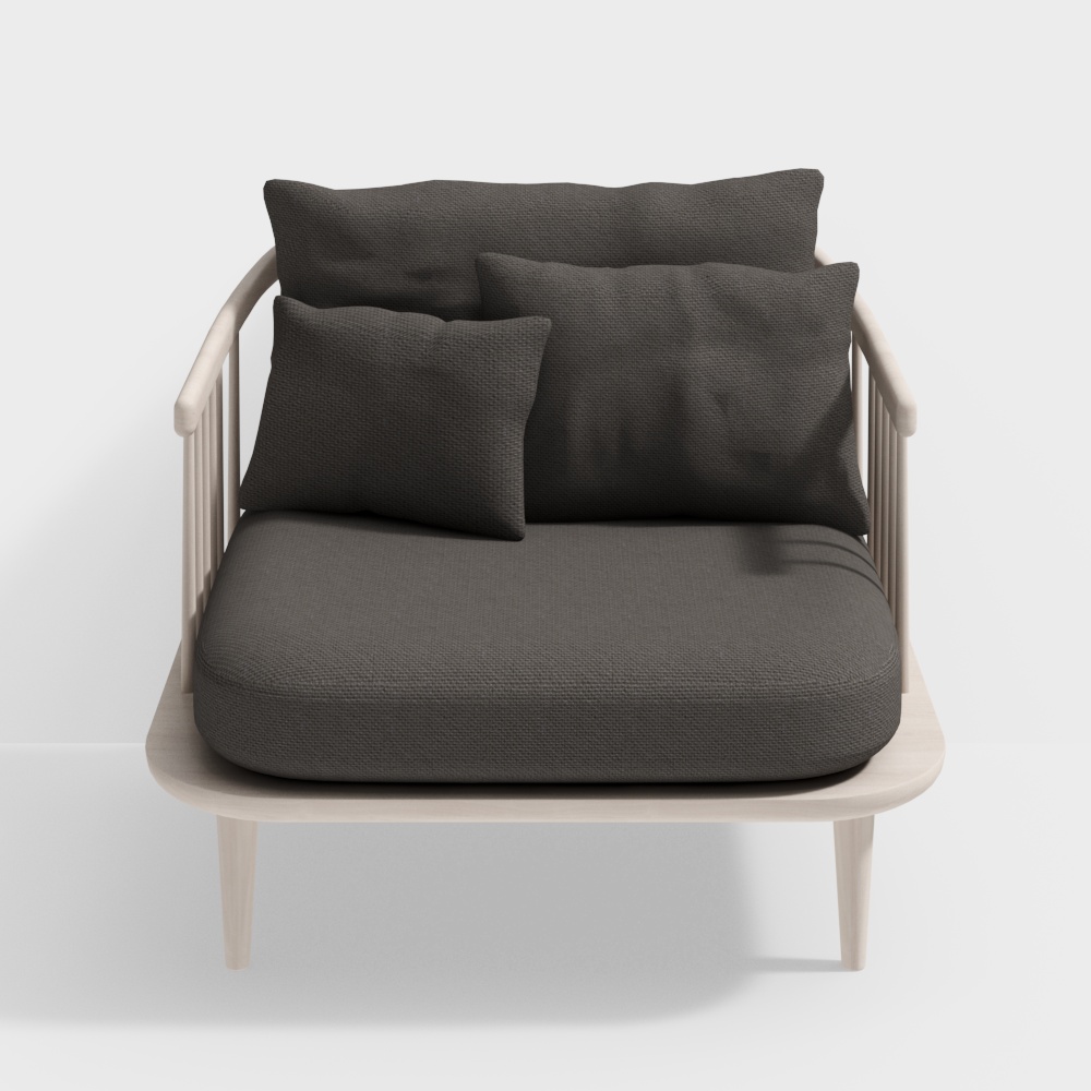 Cozy Corner Chair 3D Model – Low-Poly Wooden Frame