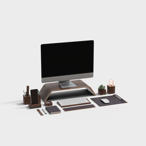 Elegant Wooden Office Desk Set 3D model