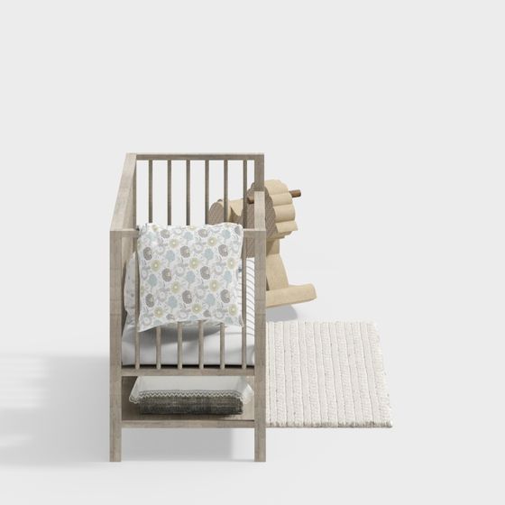 Charming Low-Poly Baby Crib 3D model
