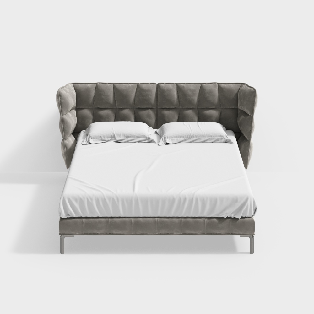 Urban Comfort Bed 3D Model – Velvet Upholstered Design