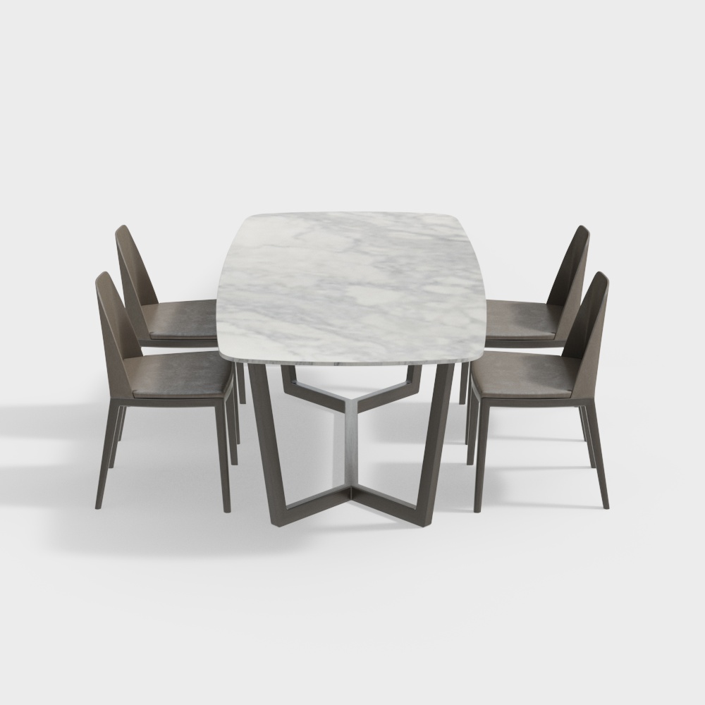 Elegant Low-Poly Dining Table and Chair Set – Marble & Metal