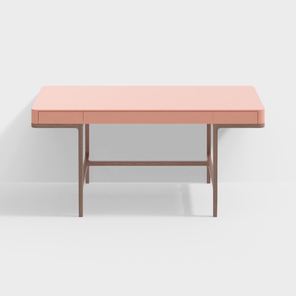 Minimalist Desk 3D Model – Pink Leather & Wood