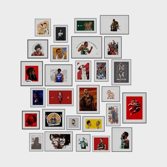 Vibrant 3D Model Wall of Basketball Stars