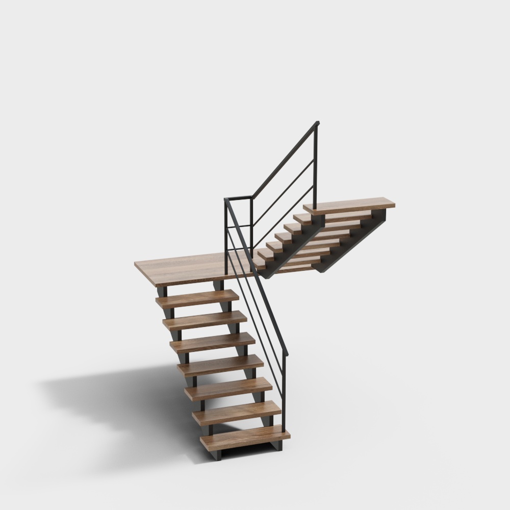Elegant Low-Polygon Staircase 3D Model – Wooden Steps Design