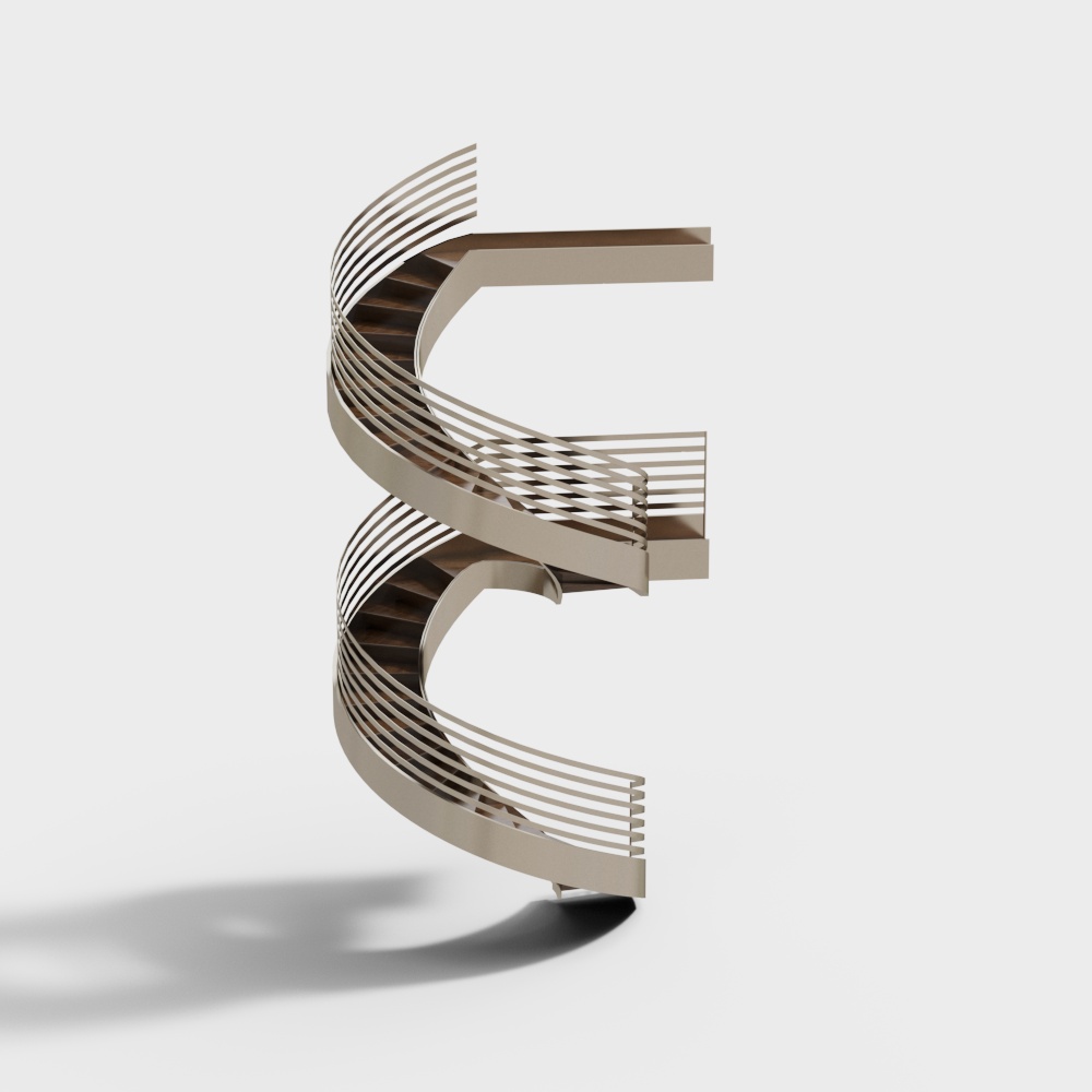 Futuristic S-Shaped Staircase 3D Model – Metallic Gray Design