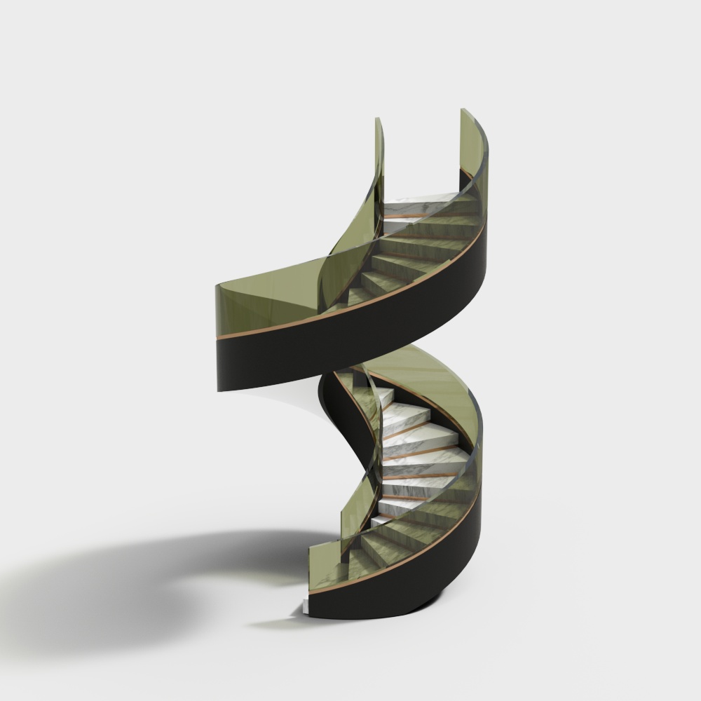 Elegant Spiral Staircase 3D Model – Modern Metal & Glass