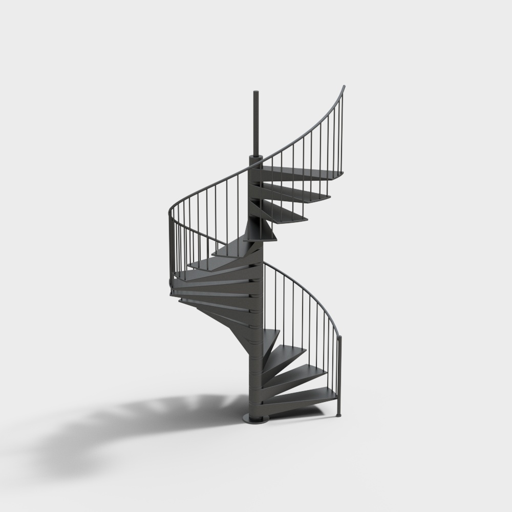 Low-Polygon Spiral Staircase 3D Model – Metallic Minimal Design
