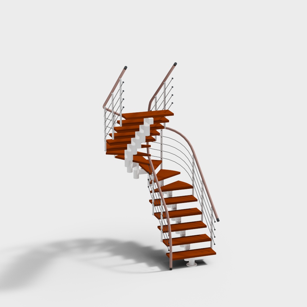 Elegant Low-Poly 3D Staircase Model – Wooden Steps & Metal Railings