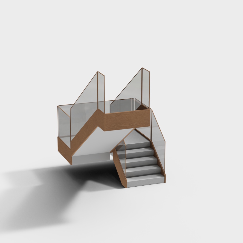 Low-Polygon Floating Staircase 3D Model – Modern Wood & Glass