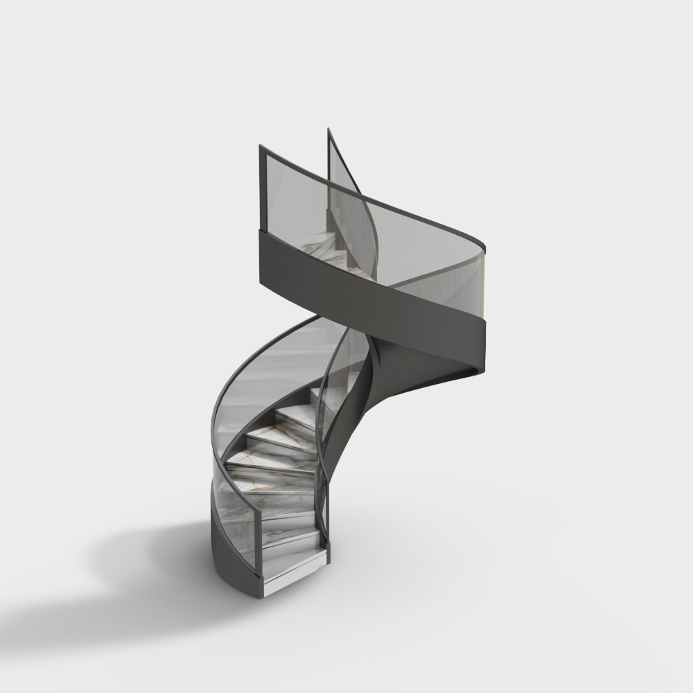 Elegant Spiral Staircase 3D Model – Marble and Metal Texture