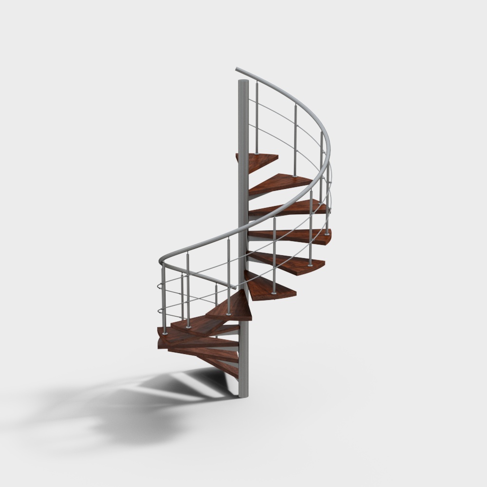 Elegant Modern Staircase 3D Model – Wood & Metal Design