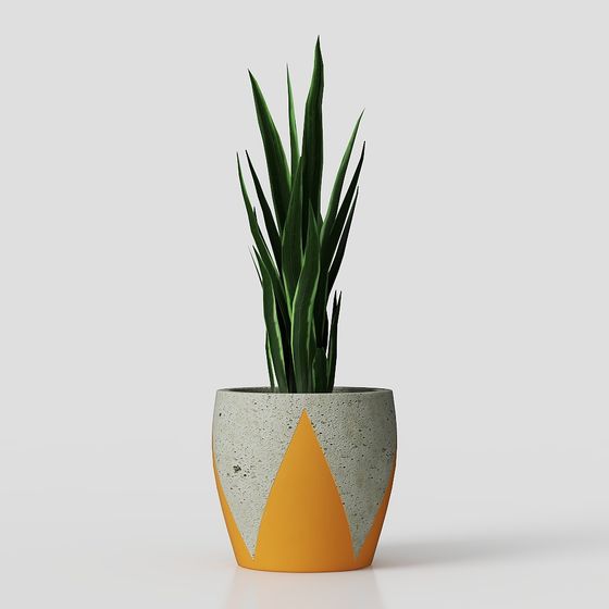 Concrete Planter with Lively Greenery 3D model