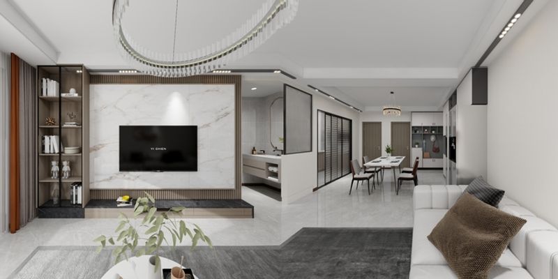 Contemporary White Wood Tone Living Space