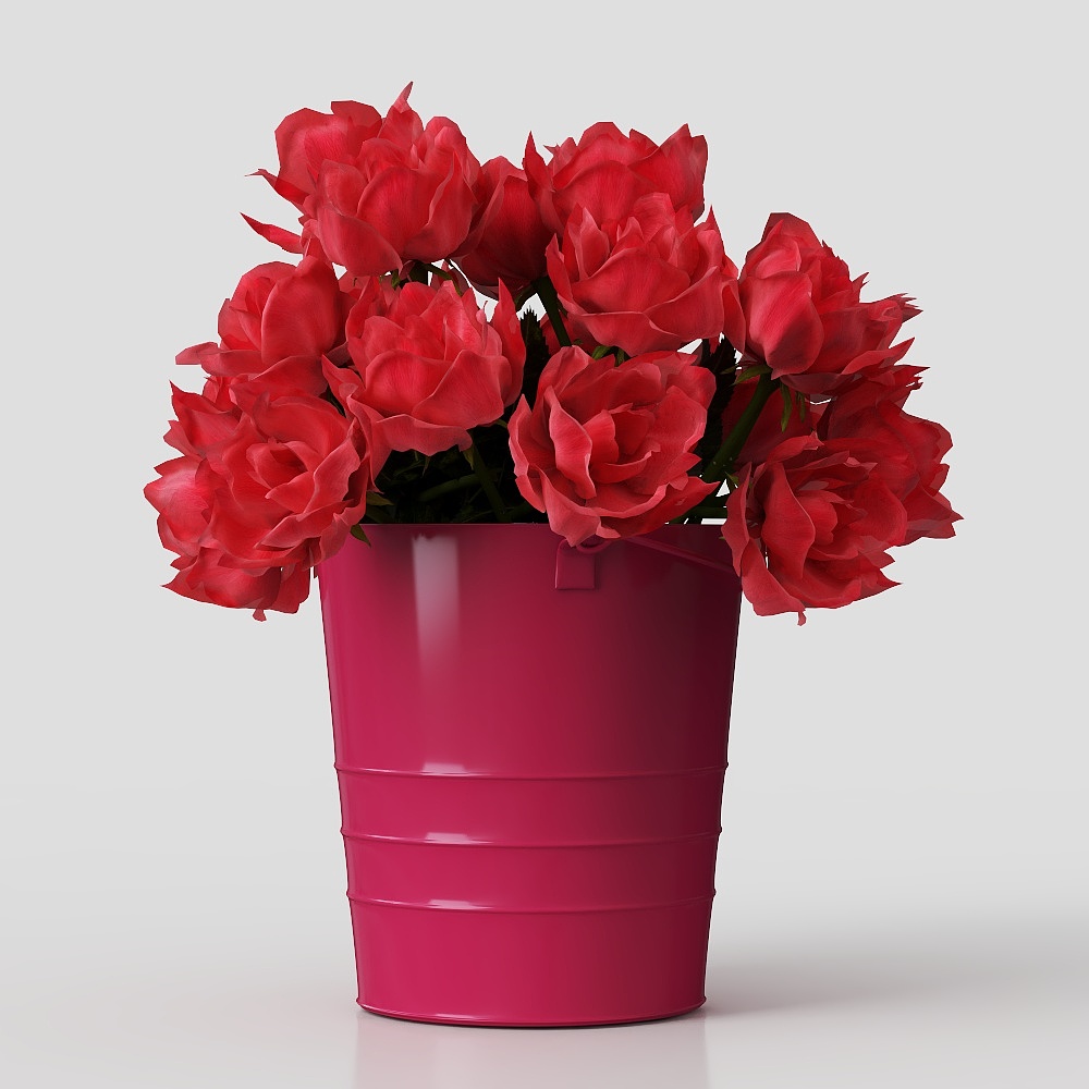 Vibrant Rose Flower Pot 3D Model – Realistic Floral Design