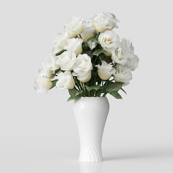Elegant Vase with White Roses 3D model