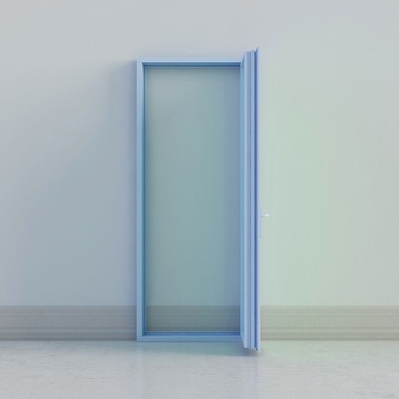 Minimalist Blue Framed Glass Door 3D model