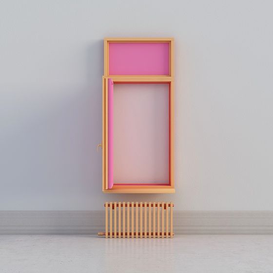 Vibrant Low-Poly 3D Window Model with Pink Glass