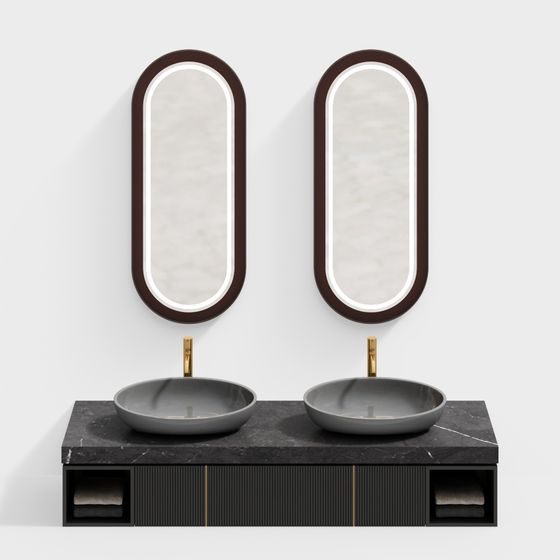 Stylish Double Sink Vanity 3D model for Modern Spaces